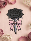Black Rose Valentine Cross Stitch Pattern PDF | Pink Bow Tie Flower | Spooky Kawaii Floral Love Romance Flower