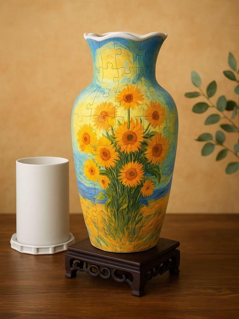 3D Sunflowers Puzzle Vase with Stand Ð Unique DIY Home Decor Gift for Flowers Display, House Warming Gift, 3D Assembly Art, Fun Craft Gifts house warming flower