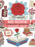 Rose Valentine Bookish Clipart | Romance PNG Set | Romantic Reading Art Love Romance Flower