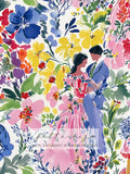 Romantic Floral Couple Seamless Pattern Ð Watercolor Love Scene with Bright Flowers for ValentineÕs Day, Fabric, Scrapbooking Love Romance Flower