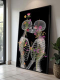Romantic Skeletons with Floral Intrigue Canvas, X-Ray Style Love Art, Floral Anatomy Wall Decor, Unique Couple Canvas Print Love Romance Flower