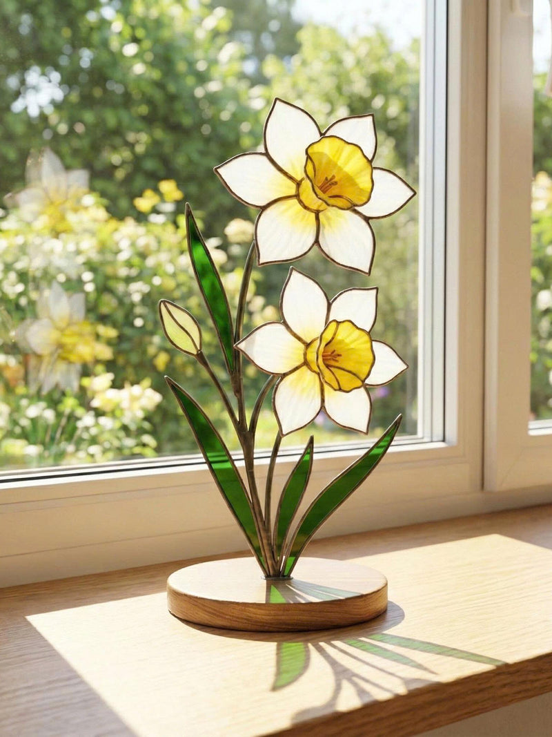 Stained Glass Narcissus December Birth Flower Gift, Standing Daffodil Sculpture, Glass Floral Table Decor, Birthday Gift for Mom Her FLOWER DELIVERY