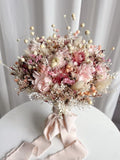 Rustic Dried Flowers Bouquet for Bride, Wildflowers Bridal Bouquet, Blush Pink Flowers Baby's Breath & Daisy, Boho Wedding Toss Bouquet wedding flower