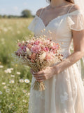 Rustic Dried Wildflowers Wedding Bouquet, Blush Pink Bridal Bouquet, Dried Flowers wedding flower