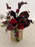 Moody Burgundy Fan Shape Floral Bridal Bouquet with Red Roses & Calla Lilies Bridesmaid Bouquet Bouquet