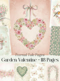 Valentine Garden Digital Papers, Soft Pink and Green Pastel Floral Love, Background papers Love Romance Flower