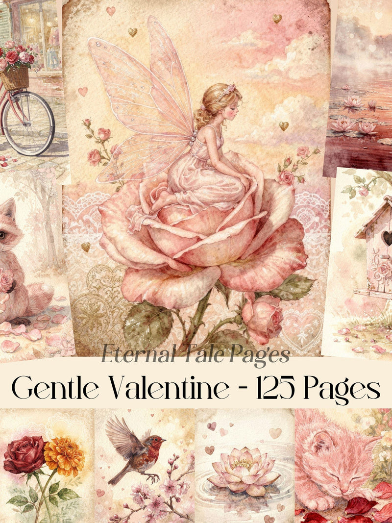 Gentle Valentine Digital Paper, Pastel Floral Art (125 JPEG) Love Romance Flower