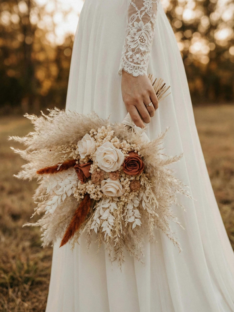 Boho Rust Terracotta Wedding Bouquet, Rustic Bridesmaid bouquet, Boho Terracotta Bridal Bouquet, Fall wedding bouquet, Dried flower bouquet wedding flower