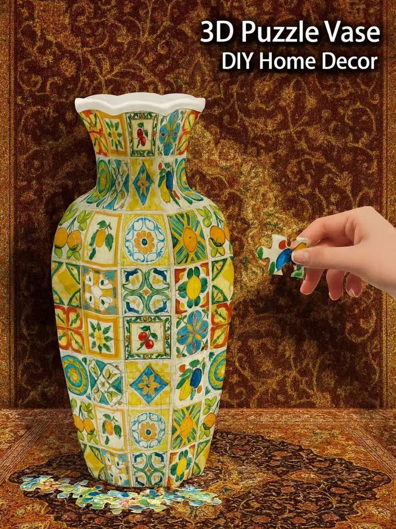 3D Italian Majolica Pattern Puzzle Vase with Stand Ð Unique DIY Home Decor Gift for Flowers Display, House Warming Gift, 3D Fun Assembly Art house warming flower