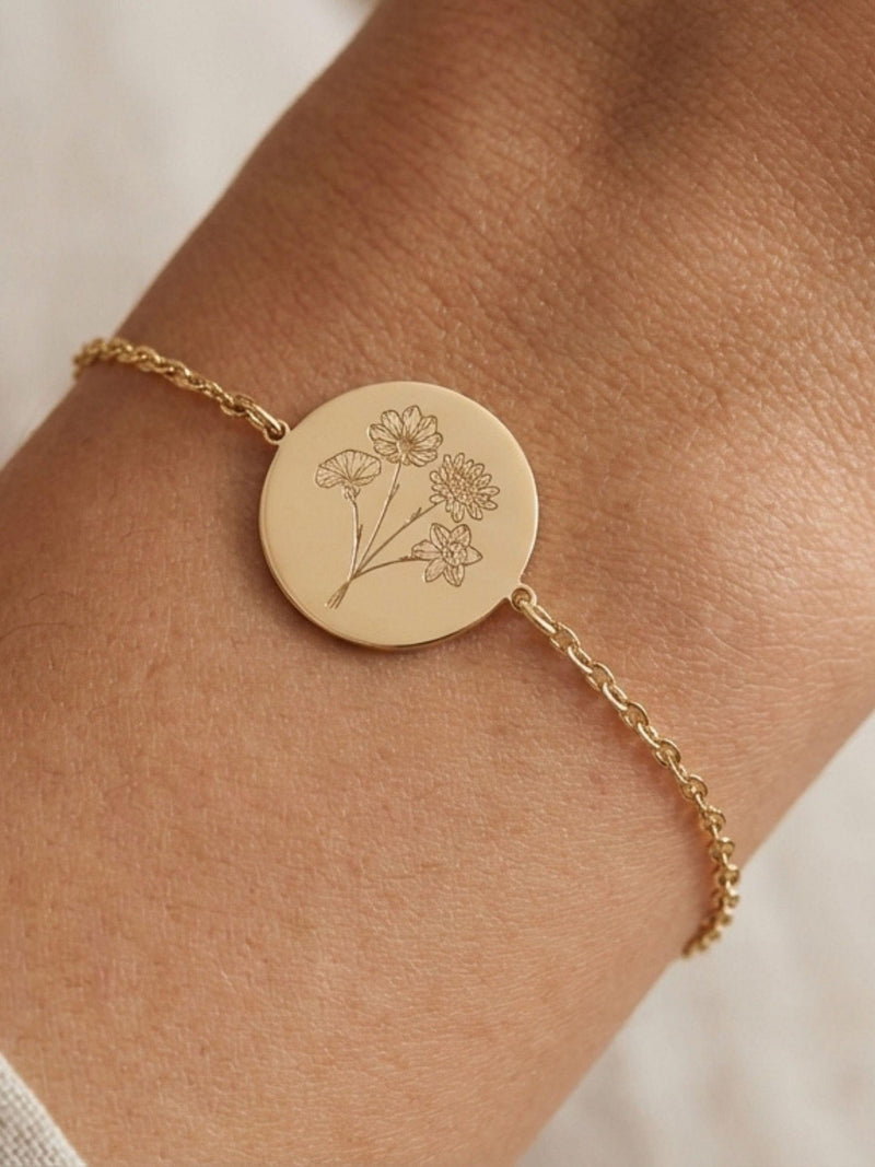 Combined Birth Flower Bracelet, Custom Family Flower Bouquet Bracelet, Gifts For Daughter, Personalised Jewellery Gift Mum, Birthday Gifts birthday flower