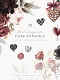 Watercolor Dark Romance Floral Arrangements Clipart, Burgundy Rose Flowers PNG, Gothic Valentine Bouquets, Cottagecore Aesthetic, Digital Love Romance Flower