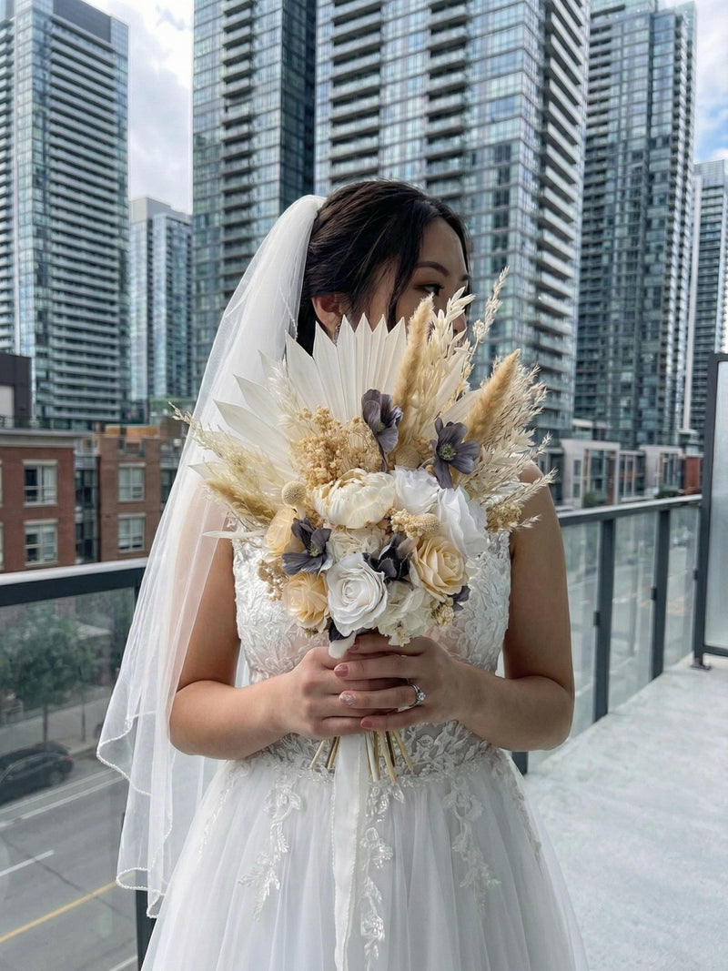 Dried Wedding Bouquet, Boho Bridal Bouquet, Neutral Pampas Bouquet, Beige Ivory Rustic Bouquet, Grey Accent Bride bouquet, Preserved flowers Bouquet