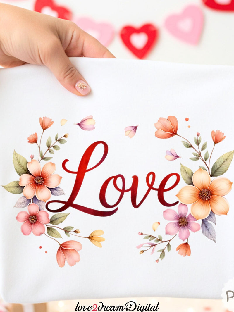 Floral Love PNG | Elegant Valentine Clipart | Word Art Design | Sublimation Design | Instant Download | #38 Love Romance Flower