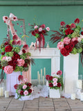 Burgundy & Pink Green Rose Hydrangea reed Artificial Flower Arrangement: Wedding Decor wedding flower