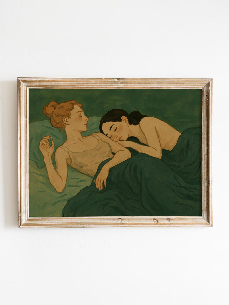 Soft Sleep Ð Sapphic Romance Bedroom Art Print Love Romance Flower