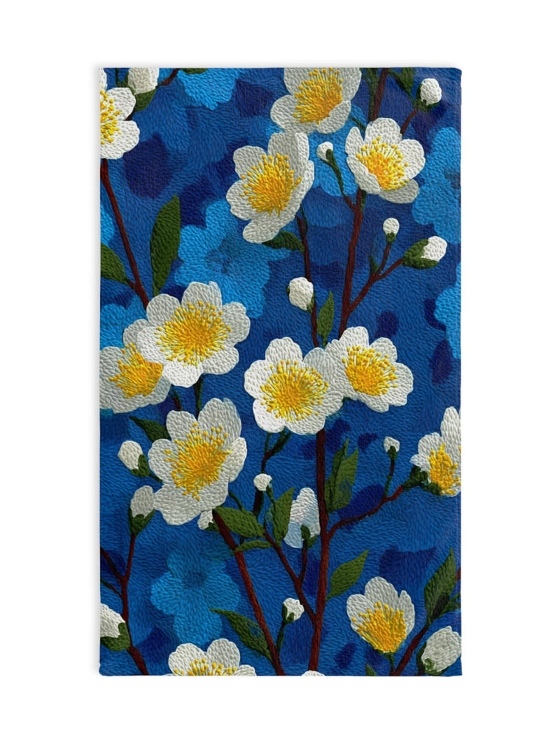 White Flower Blue Hand Towel Floral Kitchen Decor Gift Idea house warming gift wedding anniversary Home Decor Present house warming flower