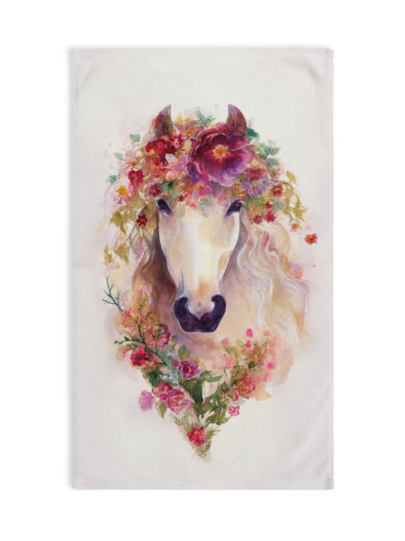 White Horse Flower Hand Towel Watercolor Flowers Home Decor Kitchen Gift Idea House Warming Gift Wedding Anniversary Present Mom Soft Towel house warming flower