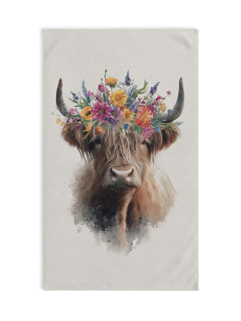 Highland Cow Flower Crown Hand Towel Watercolor Highland Cow Home Decor House Warming Gift Wedding Anniversary Present Mom Animal Lover house warming flower