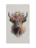 Highland Cow Flower Crown Hand Towel Watercolor Highland Cow Home Decor House Warming Gift Wedding Anniversary Present Mom Animal Lover house warming flower