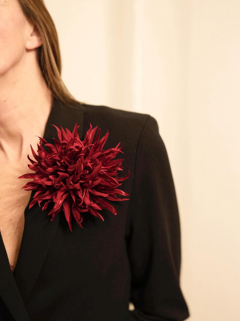 Medium Silk Flower Brooch - Red Chrysanthemum Pin silk flower