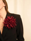 Medium Silk Flower Brooch - Red Chrysanthemum Pin silk flower
