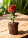 Hand Carved Wooden Red Rose, Handmade Rustic Flower Decor, Romantic Anniversary Engagement Gift ANNIVERSARY