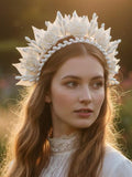 Wax Flower Crown for Wedding: White Vintage Bridal Tiara with Floral Details wedding flower
