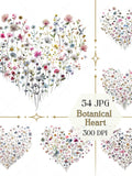 Botanical Heart Clipart JPG, Whimsical Floral Valentine Art, Romantic Nature Download Love Romance Flower