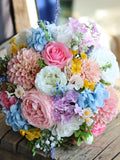 Colorful Faux Flower Bouquet: Spring Wedding Dahlias, Peony, Rose, Summer Wildflowers Bridal Bouquet in Pink, Blue, White, Purple Bouquet