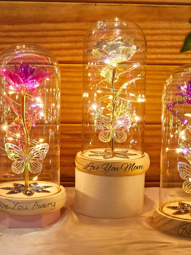 Personalized Galaxy Rose in Glass Dome with LED Light, Galaxy Rose Flower Gifts, Valentine's Day, Eternal Love ANNIVERSARY