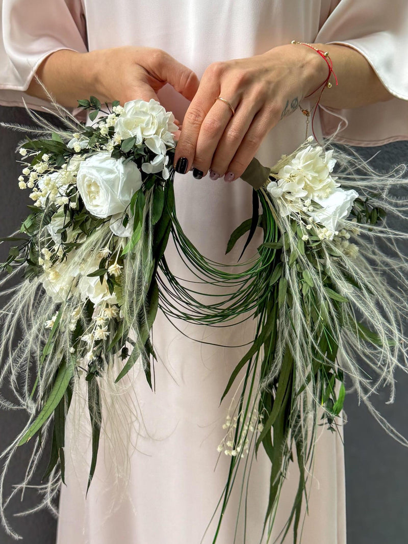 Purses Wedding Bouquet, Dried Flowers Crescent Bouquet, Floral Hoop Bouquet for Bride and Bridesmaids, Wedding Arragentments & Accessories Bouquet
