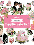 Pink Coquette Valentine Clipart Bundle, Watercolor Romantic Couple PNG, Vintage Love Letter, Cake & Bow PNGs, Wedding Invitation Graphics Love Romance Flower