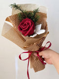 Red Rose Crochet Bouquet with White Leaves Ð Everlasting Handmade Flower Arrangement, Bouquet for Anniversary/Birthday, Valentine's Day Bouquet