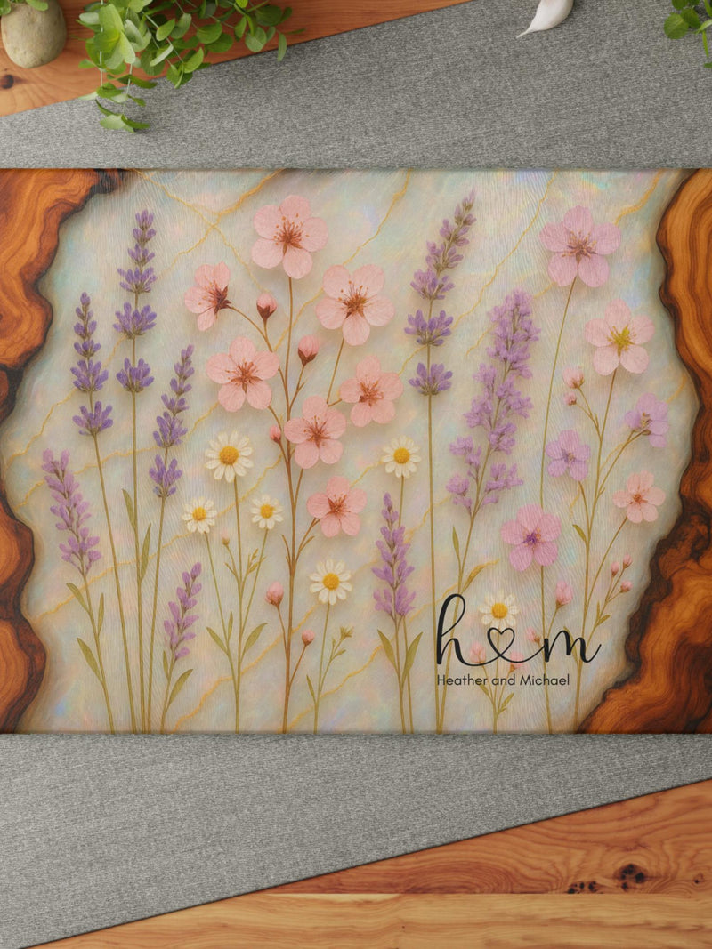 Wildflower Glass Charcuterie Board, Charming Custom Initials Maple Design Cutting Board, Personalized Housewarming Married Wedding Gift 0544 house warming flower