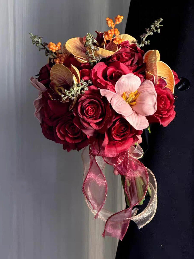 Burgundy & Gold Bridal Bouquet Wedding Bouquet Bouquet