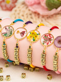 Birthflower with Name Bracelet, Birth Month Bracelet, Real Dried Flower, Pressed Flower Bracelet, Bridesmaids Gift, Birthday Gift, for Her birthday flower