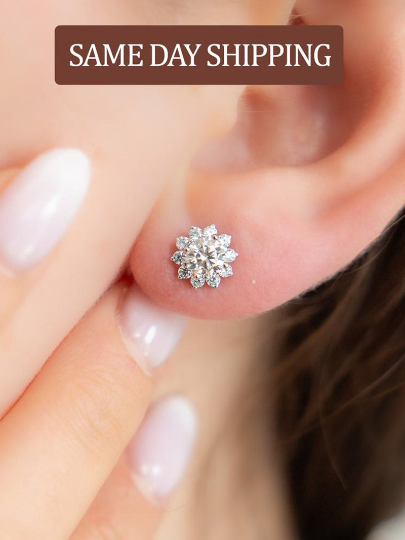 Sunflower Stud Earrings Moissanite VVS1 Diamond Flower Earrings Gift for Her ANNIVERSARY