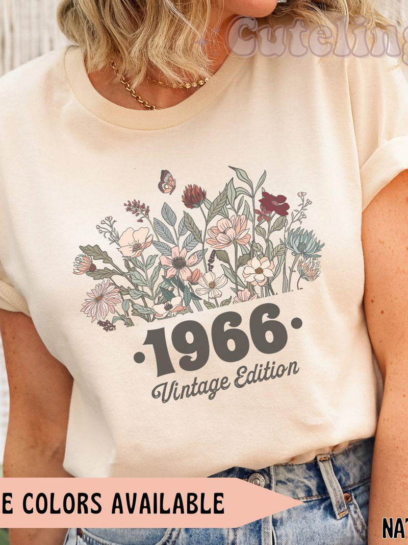 1966 Shirt, 60th Birthday Shirt, Flower 1966 Birth Year Number Shirt for Women, Birthday TShirt, Turning 60 Gift, 1966 plus size tops birthday flower