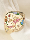 Custom Initial Ring, Birth Flower Ring, The Flower Enamel Ring, Custom Jewelry For Women, Birthday Gift, Anniversary Gift ANNIVERSARY