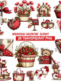 Whimsical Valentine Clipart Bundle | 29 Transparent PNG | Vintage Hearts, Flowers, Cupcakes, Love Elements | ValentineÕs Day Graphics Love Romance Flower