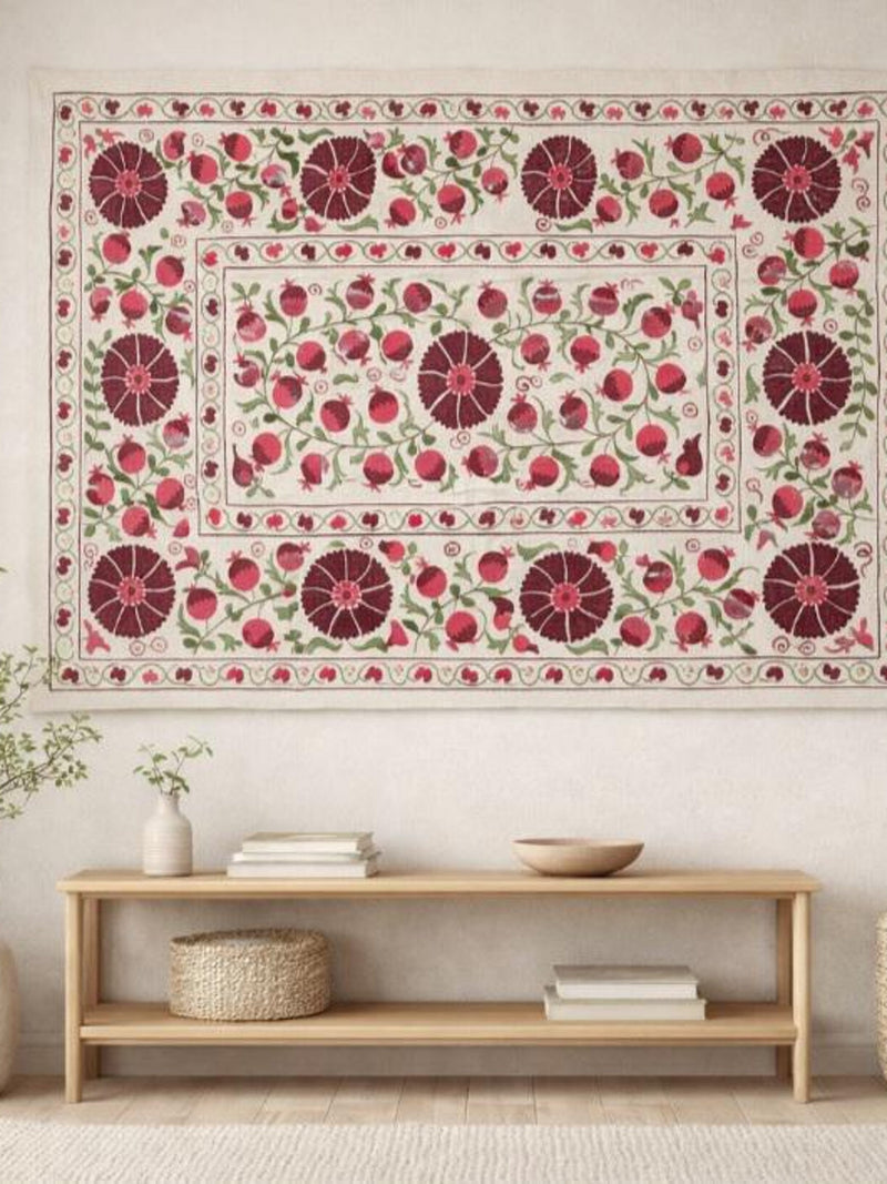 Silk Embroidered Suzani Wall Hanging Ð Large Floral Suzani 57x83 in silk flower