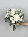 Sage and White Bridal Bouquet, Wedding White Bouquet, Boho Flower Bouquet, Design with Rose,Zinnias ,Lisianthus,Baby's Breath and Eucalyptus wedding flower