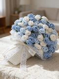 Hand-Crocheted Blue Rose Bouquet Blanket | Personalized Gift Bouquet