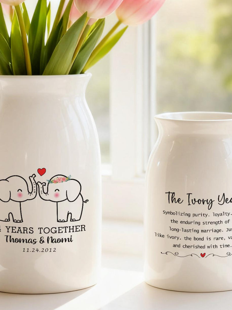 Personalized 14th Ivory Wedding Anniversary Vase, The Ivory Year Plant Pot, Elaphants Pot for Anniversary Gift, 14th Married Gift for Couple ANNIVERSARY