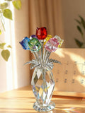Crystal Rose Flower Ornament, Glass Rose Bouquet Decor, Handmade Crystal Glass Flower Gift for Mom, Anniversary, Birthday, ValentineÕs Day ANNIVERSARY