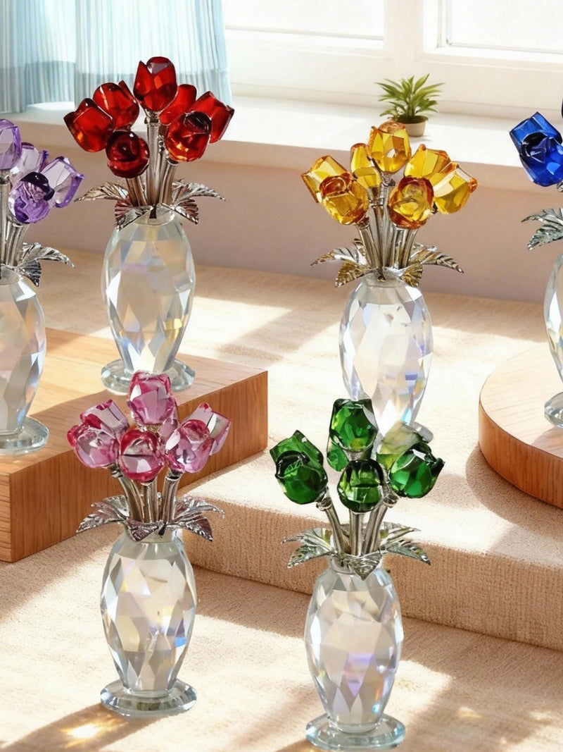 Crystal Rose Flower Ornament, ValentineÕs Day Home Decoration, Crystal Glass Flower Gift for Mother's Day, anniversary, birthday ANNIVERSARY