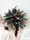Gothic wedding bouquet, Black roses cascading bridal bouquet, Greenery eucalyptus dried flowers, Bridal bouquet, Preserved natural flowers Bouquet