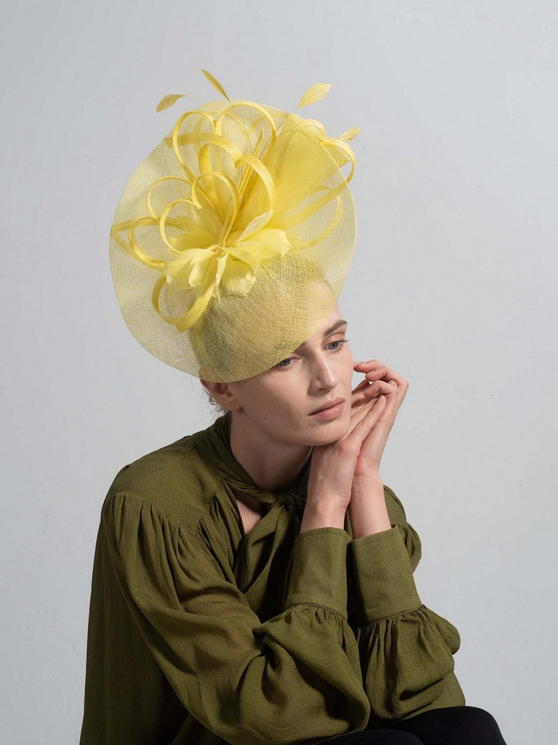 Yellow Feather Flower Fascinator Hatinator,Wedding Hair Accessory for Races,Tea & Garden Party Headband FLOWER DELIVERY