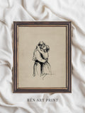 Vintage Valentine Sketch Print | Neutral Love Wall Art | Romantic Couple Drawing | Printable Digital Download Love Romance Flower