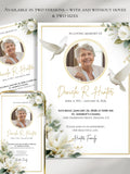 Funeral Invitation Template, Editable Memorial Announcement with Photo, Floral & Dove Design, Canva Obituary Death Card, Custom E-vite sympathy flower